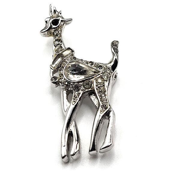 Giraffe Pin Signed Karic Rhinestone 2in tall Brooch Pin - Picture 1 of 4